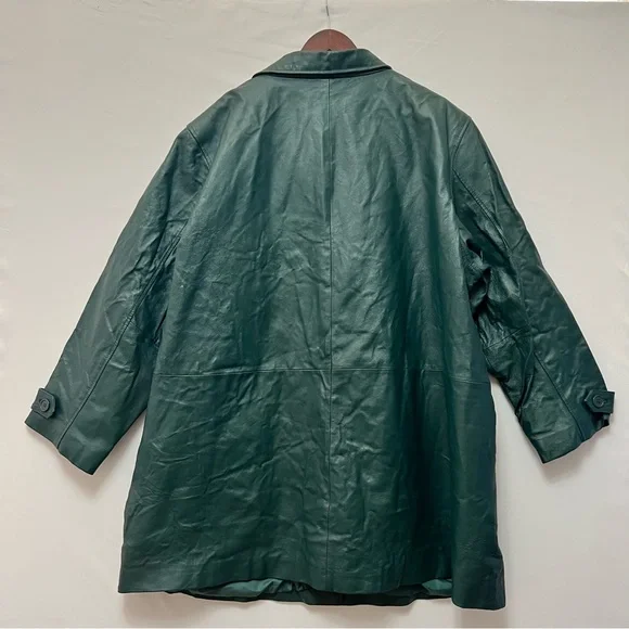 Vintage Via Accenti Dark Green Leather Jacket Button Front Coat Womens Sz 30W - Picture 2 of 11